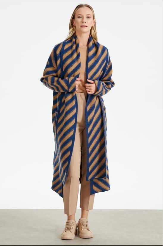 21452 VEREV ÇİZGLİ UZUN TRİKO HIRKA QKS HIRKA 21452 #23-123