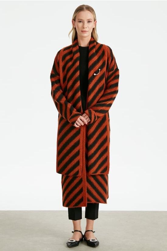 21452 VEREV ÇİZGLİ UZUN TRİKO HIRKA QKS HIRKA 21452 #23-123