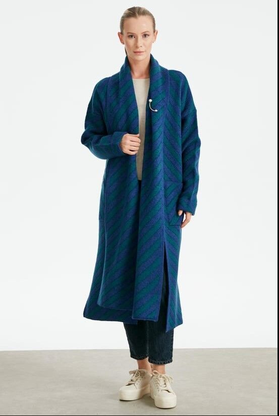 21452 VEREV ÇİZGLİ UZUN TRİKO HIRKA QKS HIRKA 21452 #23-123