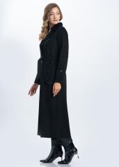 6162 ÖNÜ KARE ÇITÇITLI CEPLİ YAKASI VE KOL UCU PELUŞ DETAYLI SÜVET UZUN GİY ÇIK KAP #11-25#