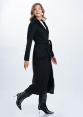 6162 ÖNÜ KARE ÇITÇITLI CEPLİ YAKASI VE KOL UCU PELUŞ DETAYLI SÜVET UZUN GİY ÇIK KAP #11-25#