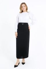 9000 GİZLİ YIRTMAÇLI BELİ ARMA DETAYLI KALEM ETEK #10-25#