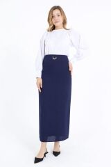 9000 GİZLİ YIRTMAÇLI BELİ ARMA DETAYLI KALEM ETEK #10-25#