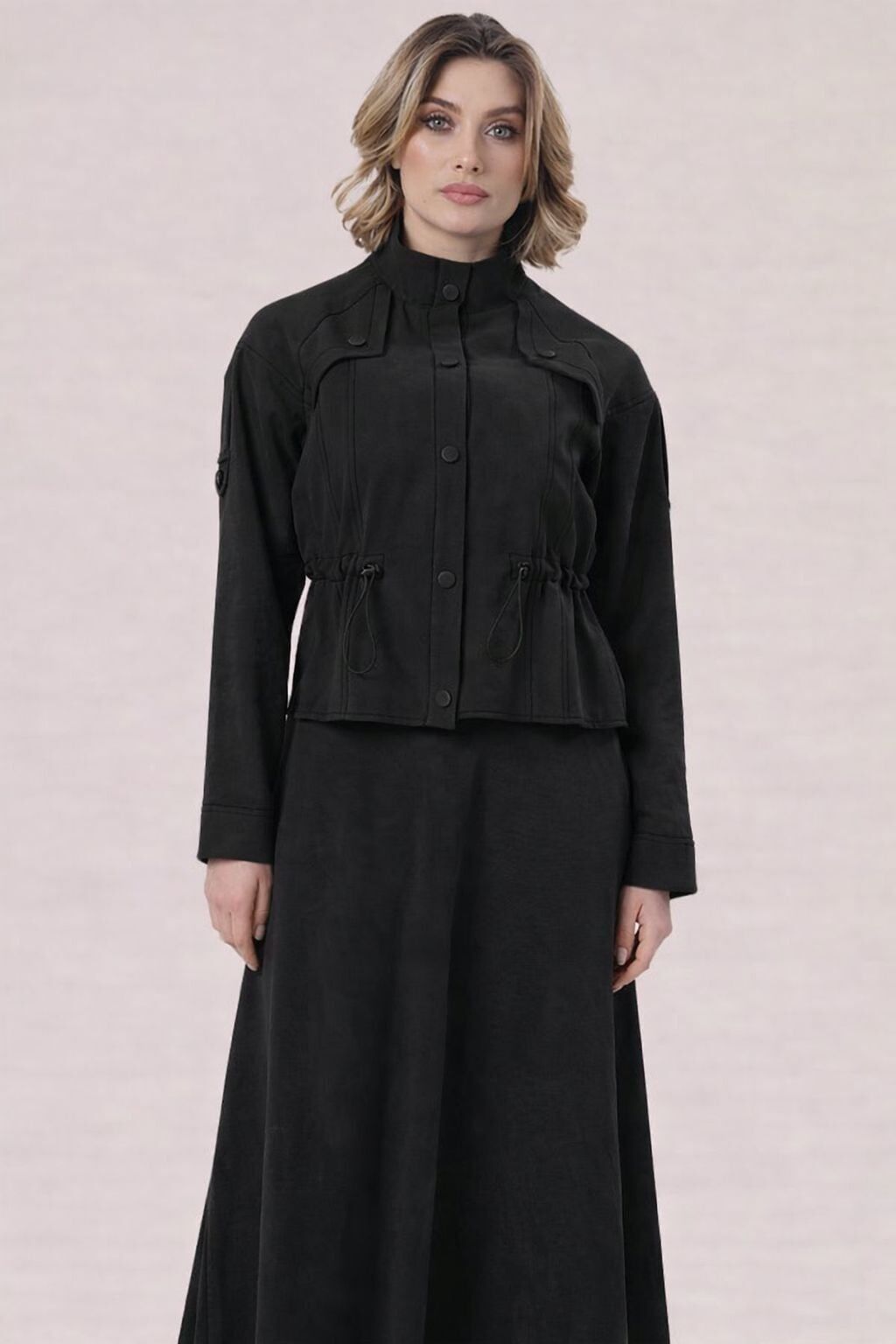 7058 ÖNDEN ÇITÇIT DÜĞMELİ BELİ LASTİKLİ KLOŞ ETEKLİ TAKIM #10-25#