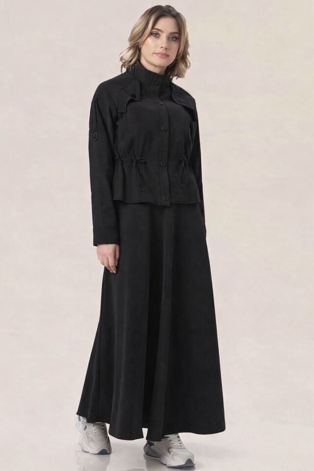 7058 ÖNDEN ÇITÇIT DÜĞMELİ BELİ LASTİKLİ KLOŞ ETEKLİ TAKIM #10-25#