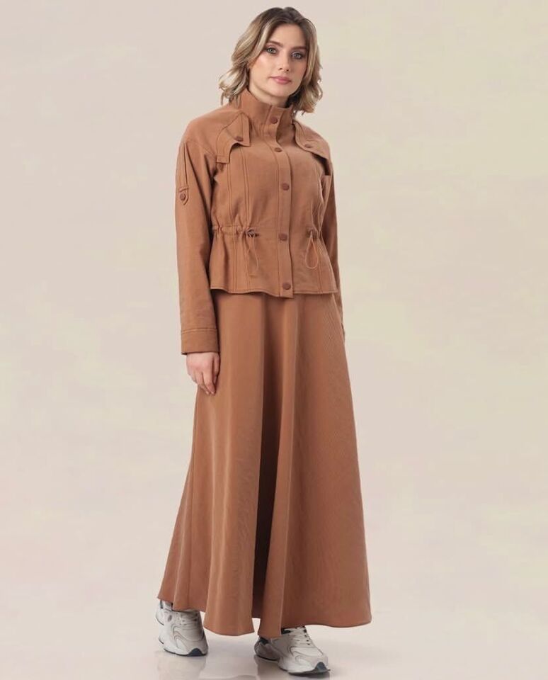 7058 ÖNDEN ÇITÇIT DÜĞMELİ BELİ LASTİKLİ KLOŞ ETEKLİ TAKIM #10-25#