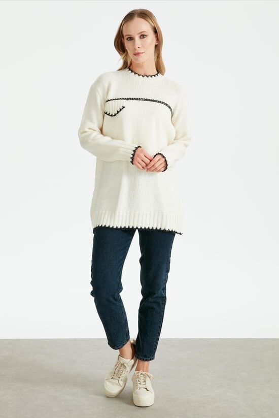 21438 SÜS DİKİŞLİ TRİKO TUNİK QKS TUNİK 21438 #23-123