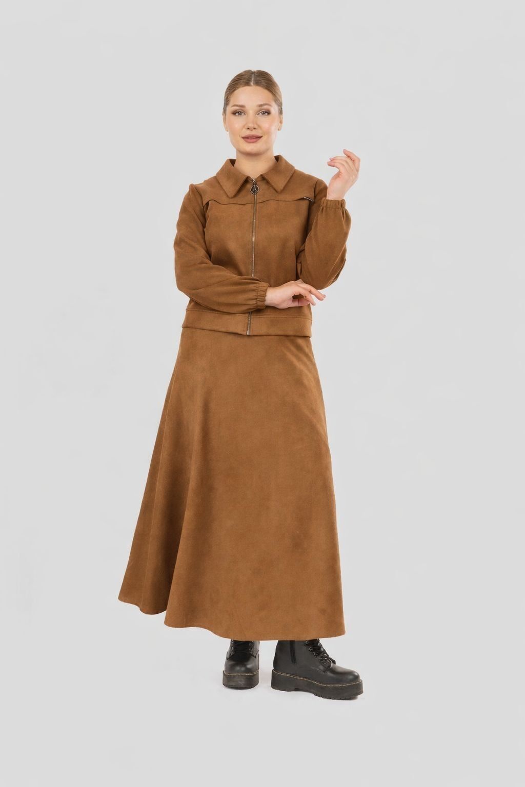 7207 CEKETİN ÖNÜ FERMUARLI KOL UCU LASTİKLİ ETEĞİN BELİ FERMUARLI SÜVET ETEKLİ TAKIM #11-25#