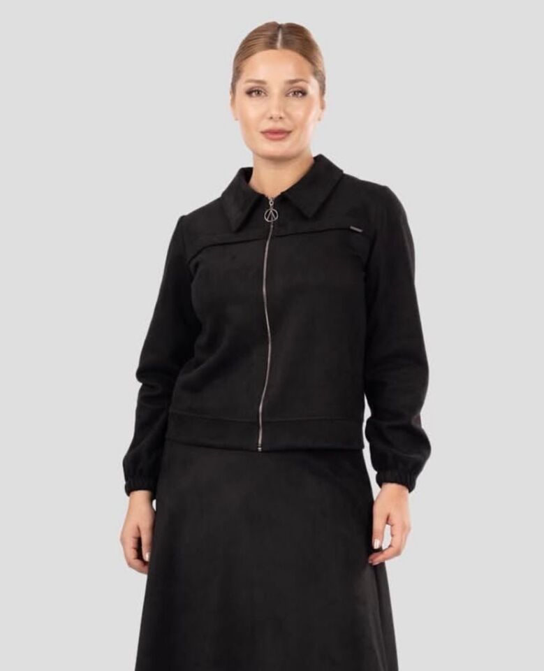 7207 CEKETİN ÖNÜ FERMUARLI KOL UCU LASTİKLİ ETEĞİN BELİ FERMUARLI SÜVET ETEKLİ TAKIM #11-25#