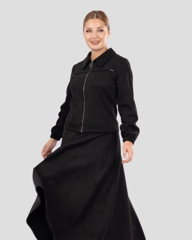 7207 CEKETİN ÖNÜ FERMUARLI KOL UCU LASTİKLİ ETEĞİN BELİ FERMUARLI SÜVET ETEKLİ TAKIM #11-25#