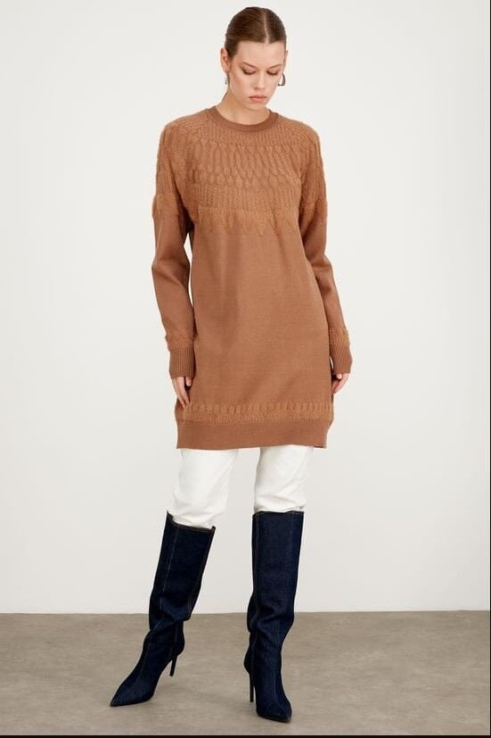 21470 SIFIR YAKA ROBASI DESENLİ TUNİK QKS TUNİK 21470 #23-123