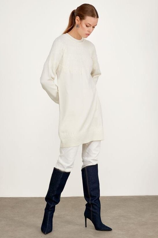 21470 SIFIR YAKA ROBASI DESENLİ TUNİK QKS TUNİK 21470 #23-123