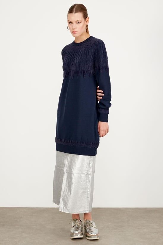 21470 SIFIR YAKA ROBASI DESENLİ TUNİK QKS TUNİK 21470 #23-123