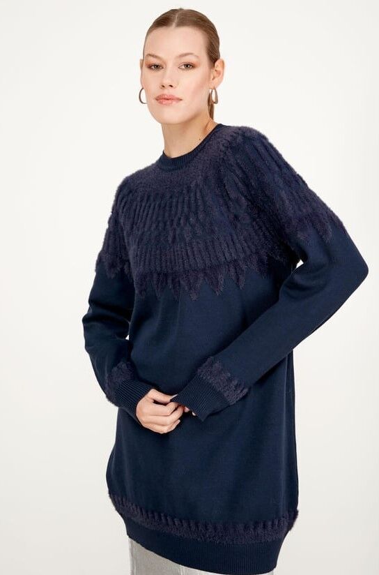 21470 SIFIR YAKA ROBASI DESENLİ TUNİK QKS TUNİK 21470 #23-123