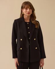 10002 ÖNDEN DÜĞMELİ CEP GÖRÜNÜMLÜ ŞIK BLAZER CEKET #03-25#