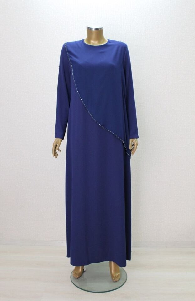 2857 ŞİFON GİYDİRMELİ BONCUKLU RAHAT KALIP ELBİSE QYS ELBİSE #24-023