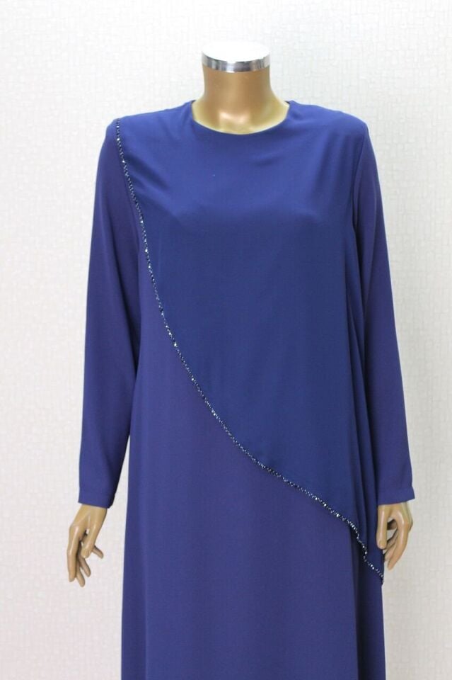 2857 ŞİFON GİYDİRMELİ BONCUKLU RAHAT KALIP ELBİSE QYS ELBİSE #24-023