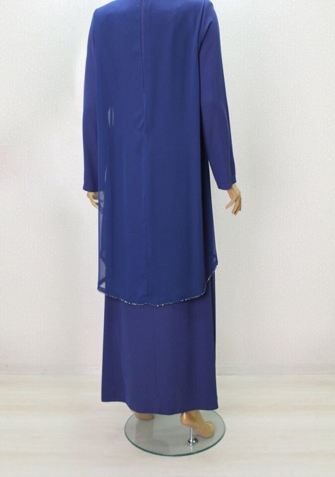 2857 ŞİFON GİYDİRMELİ BONCUKLU RAHAT KALIP ELBİSE QYS ELBİSE #24-023