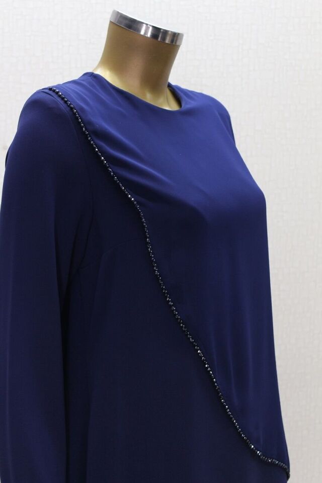 2857 ŞİFON GİYDİRMELİ BONCUKLU RAHAT KALIP ELBİSE QYS ELBİSE #24-023