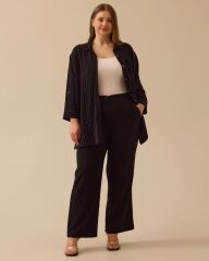 4026 ÖNDEN DÜĞMELİ BELİ YARIM LASTİKLİ CEPLİ BOL PAÇA KETEN PANTOLON #03-25#