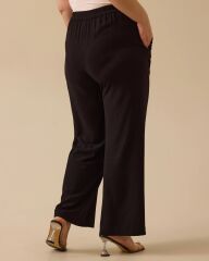 4026 ÖNDEN DÜĞMELİ BELİ YARIM LASTİKLİ CEPLİ BOL PAÇA KETEN PANTOLON #03-25#