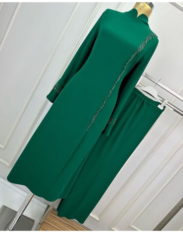 2801 ÖNÜ YIRTMAÇLI KOL UCU VE ÖNÜ BONCUKLU ŞIK TAKIM QYS TAKIM 2801 #24-02#