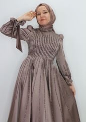258 KOLLARI YAKASI GÖĞSÜ VE ETEĞİ TAŞLI MİDİ BOY PRENSES MODEL TASARIM ABİYE QYS ABİYE 258 #03-24#