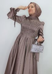 258 KOLLARI YAKASI GÖĞSÜ VE ETEĞİ TAŞLI MİDİ BOY PRENSES MODEL TASARIM ABİYE QYS ABİYE 258 #03-24#