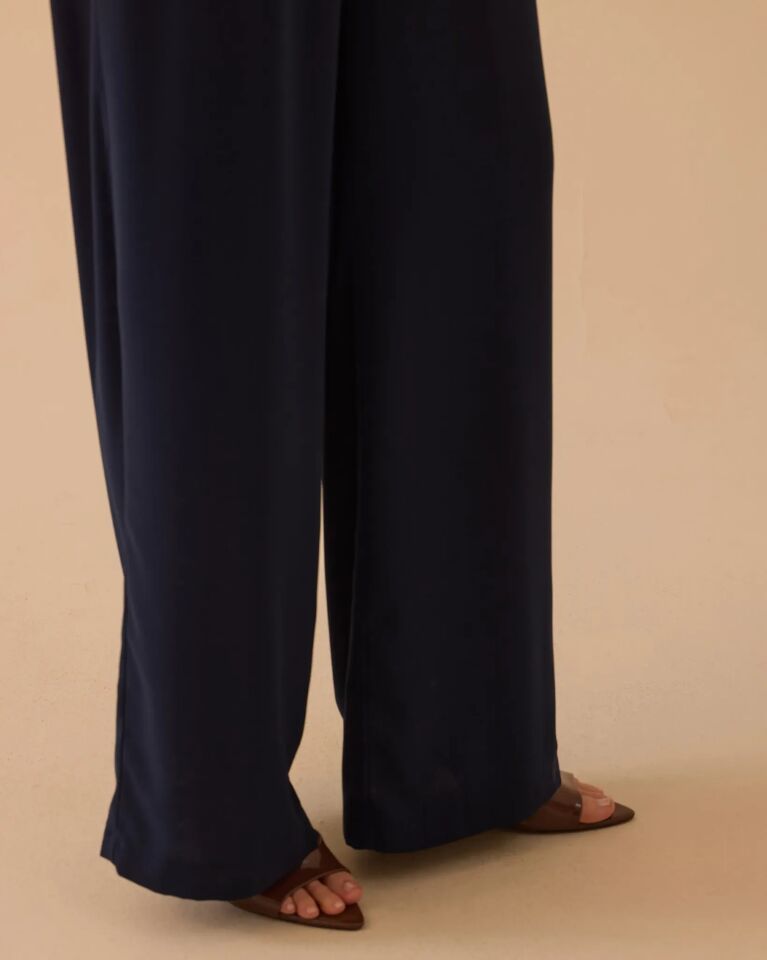 1012 YÜKSEK BEL GENİŞ PAÇA TAM BOY PANTALON #26# 42 - LACİVERT