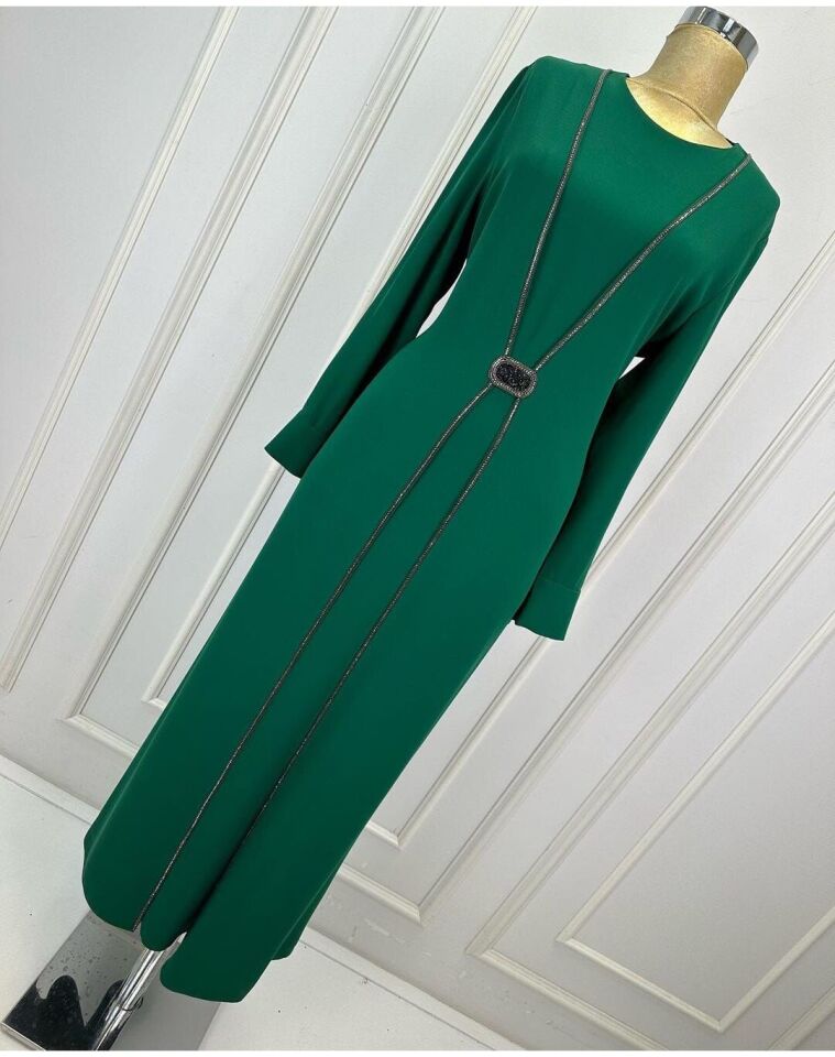 2840 ÖNÜ TAŞLI KAFTAN TARZ ELBİSE QYS ELBİSE 2840 #24-033