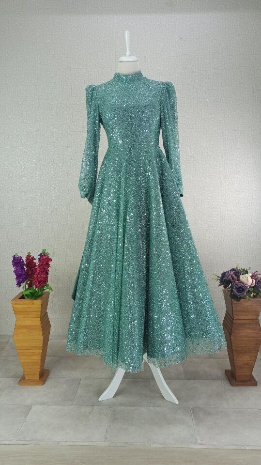 264 ÖNÜ BOYDAN PUL -TAŞ İŞLEMELİ KOL UCU KURDELELİ MİDİ BOY TASARIM ABİYE ELBİSE QYS ABİYE ELBİSE #24-03#♥