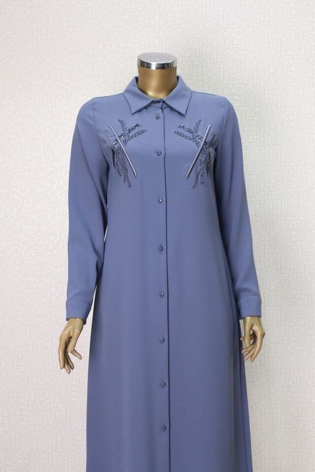 1547 ÖNDEN DÜĞMELİ GÖĞSÜ TAŞ İŞLEMELİ UZUN TUNİK QYS TUNİK #24-03#