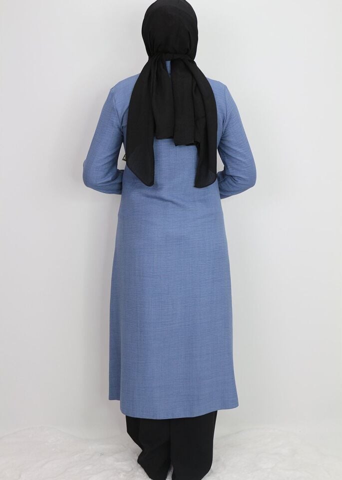 1635 TUNİK ÖNDEN DÜĞMELİ CEP KAPAK VE KOL UCU BONCUK DETAYLI UZUN TUNİK QYS TUNİK #24-03#