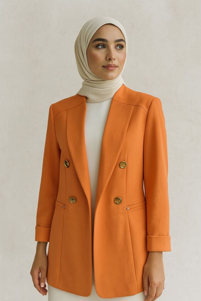 1906 BLAZER CEKET ÖNÜ KRAVUZE YAKA ÇİFT DÜĞME KAPRİ KOL KATLANABİLİR BLAZER CEKET