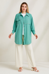 2186 İÇİ SIFIR YAKA SIFIR KOL GÖMLEĞİN ÖNÜ DÜĞMELİ ÖNDEN CEPLİ CEP KISMI BONCUK İŞLEMELİ SPOR KETEN TUNİK #09-25#