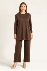 948 İP DETAYLI OYŞO KUMAŞ PANTOLONUN BELİ LASTİKLİ CEPLİ  İKİLİ TAKIM #10-25#