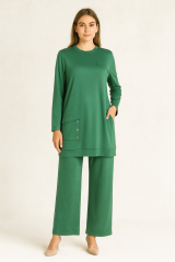 944 CEPLİ KUŞGÖZ DETAYLI PENYE İKİLİ TUNİK TAKIM #10-25#