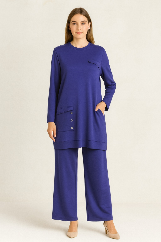 944 CEPLİ KUŞGÖZ DETAYLI PENYE İKİLİ TUNİK TAKIM #10-25#