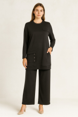 944 CEPLİ KUŞGÖZ DETAYLI PENYE İKİLİ TUNİK TAKIM #10-25#