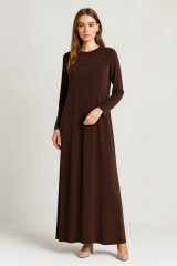 863 SANDY KUMAŞ ÖNÜ TAŞ DETAYLI ELBİSE #10-25#