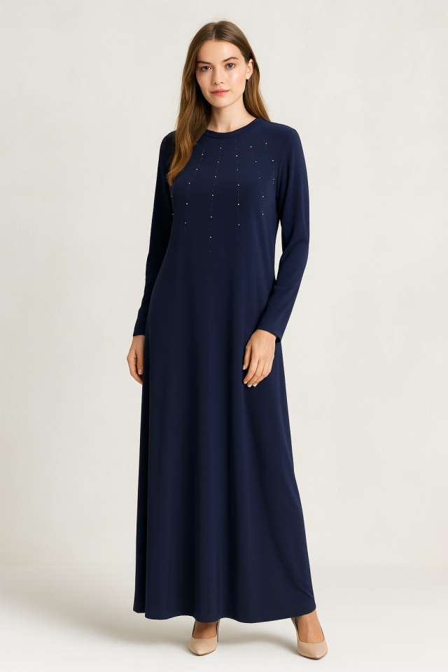 863 SANDY KUMAŞ ÖNÜ TAŞ DETAYLI ELBİSE #10-25#