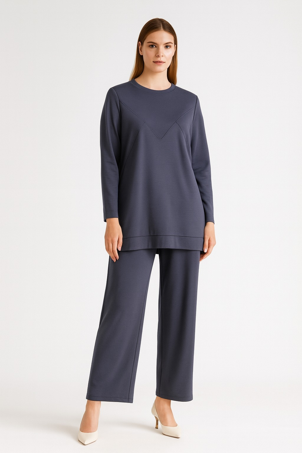 977 ÖNÜ NEVRÜRLÜ OYŞO KUMAŞ PANTOLONUN BELİ LASTİKLİ CEPLİ İKİLİ TAKIM #10-25#