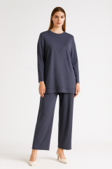 977 ÖNÜ NEVRÜRLÜ OYŞO KUMAŞ PANTOLONUN BELİ LASTİKLİ CEPLİ İKİLİ TAKIM #10-25#