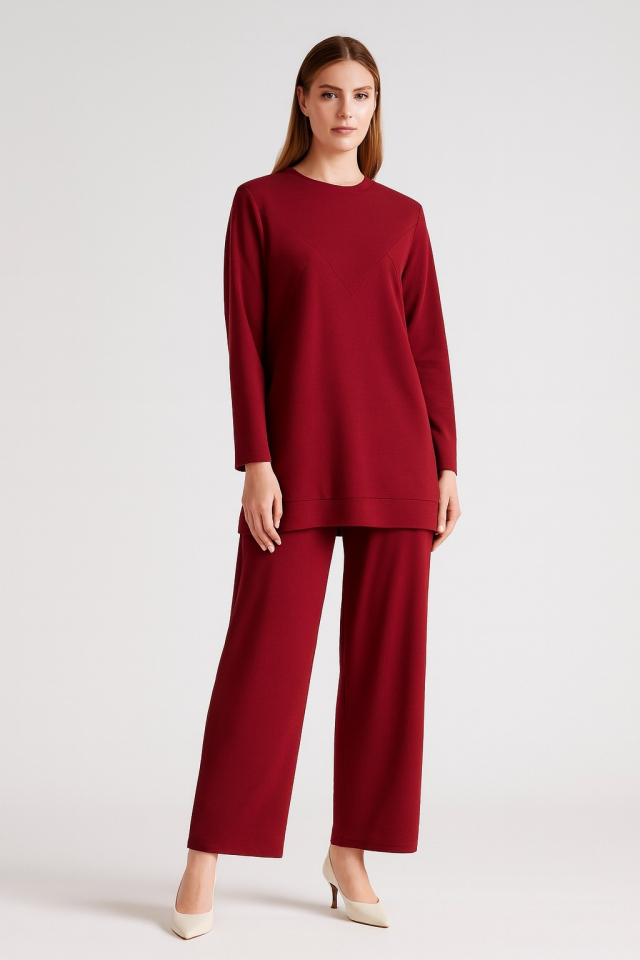 977 ÖNÜ NEVRÜRLÜ OYŞO KUMAŞ PANTOLONUN BELİ LASTİKLİ CEPLİ İKİLİ TAKIM #10-25#