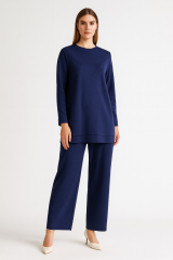 977 ÖNÜ NEVRÜRLÜ OYŞO KUMAŞ PANTOLONUN BELİ LASTİKLİ CEPLİ İKİLİ TAKIM #10-25#