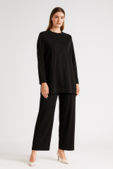 977 ÖNÜ NEVRÜRLÜ OYŞO KUMAŞ PANTOLONUN BELİ LASTİKLİ CEPLİ İKİLİ TAKIM #10-25#