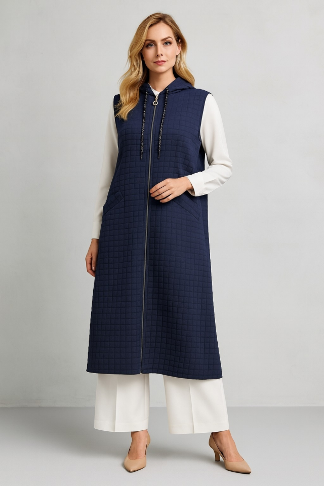 1096 KAPİŞONLU FERMUARLI ÖNÜ ZİNCİR DETAYLI KAPİTONE YELEK #10-25#