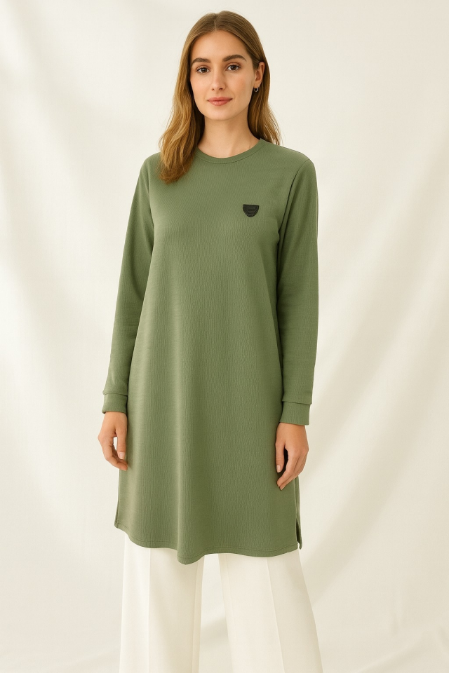 1099 FİTİLLİ GÖĞÜSÜ ARMA DETAYLI BÜRÜMCÜK TUNİK #10-25#