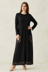 1064 CEPLİ PAYETLİ ETEK UCU DESENLİ ELBİSE #10-25#