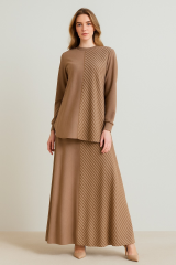 161-TE-M26K_R024 ÇİZGİLİ BAMBU MODAL TUNİK ETEK TAKIM #10-25#